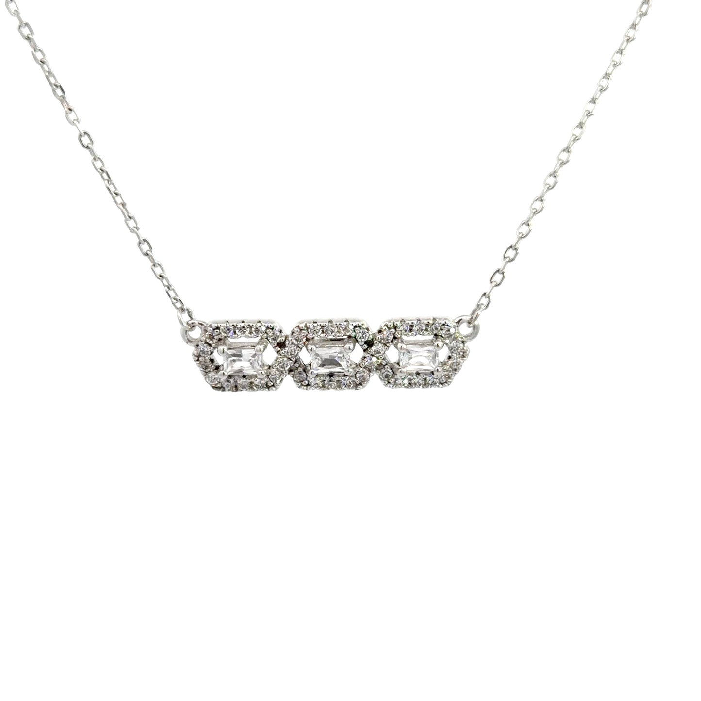 Sterling Silver With Cubic Zirconia Shimmering Bar Necklace