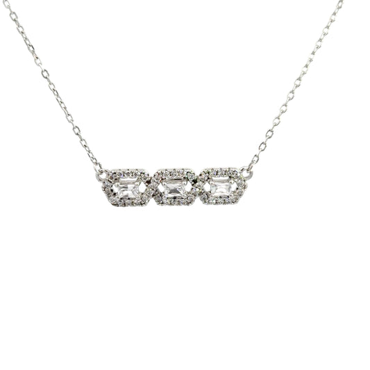 Sterling Silver With Cubic Zirconia Shimmering Bar Necklace