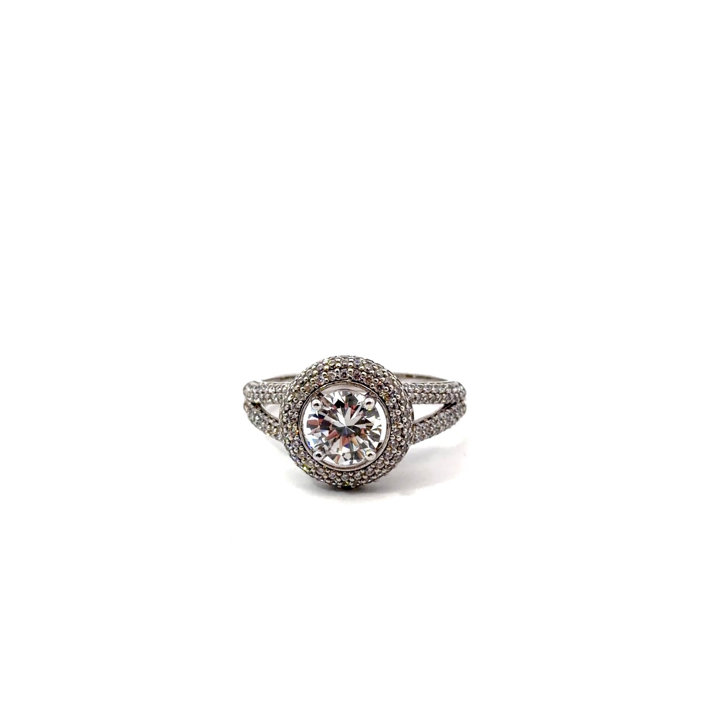 Sterling Silver Cubic Zirconia Pavé Halo Ring