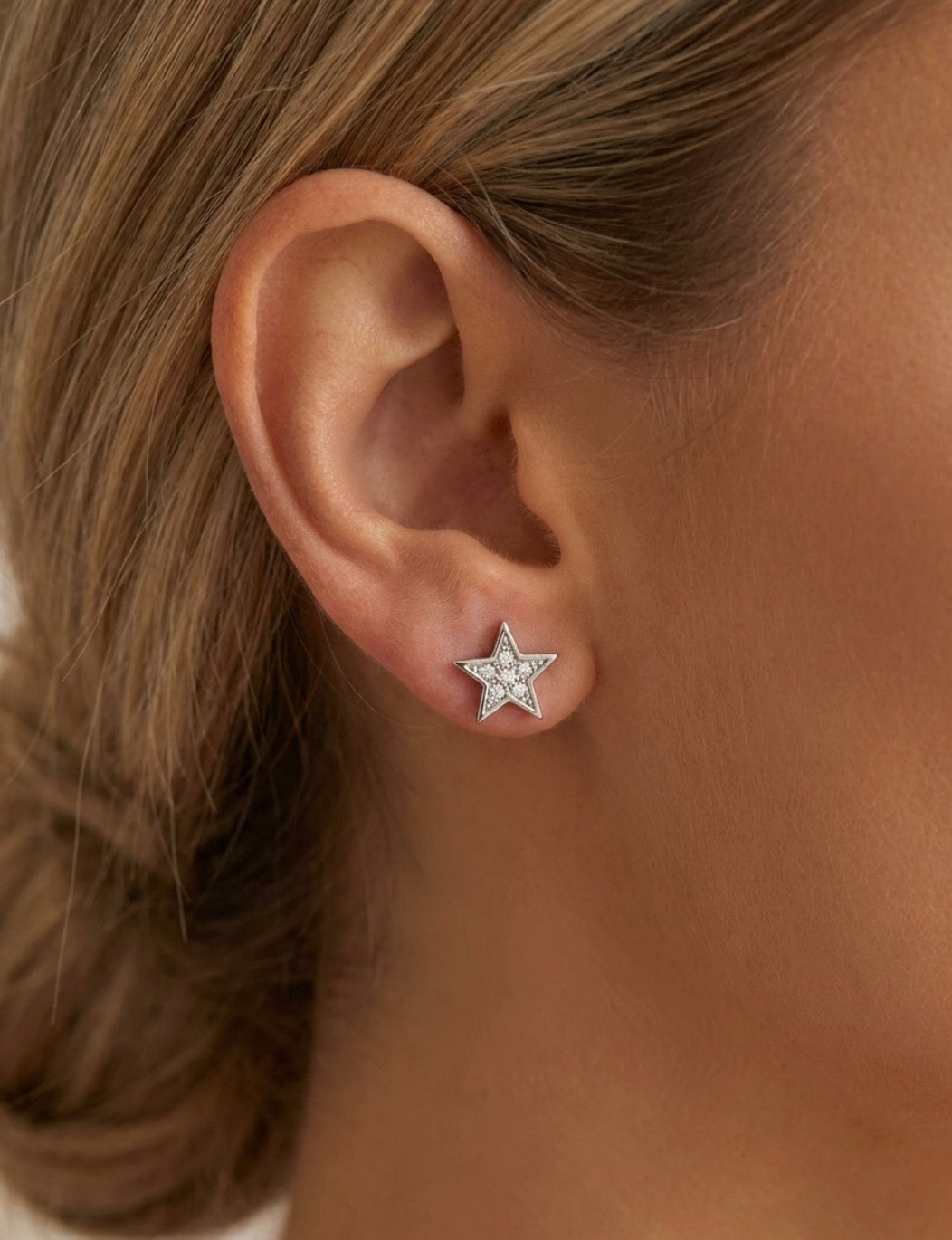 Sterling Silver Cubic Zirconia Star Stud Earrings