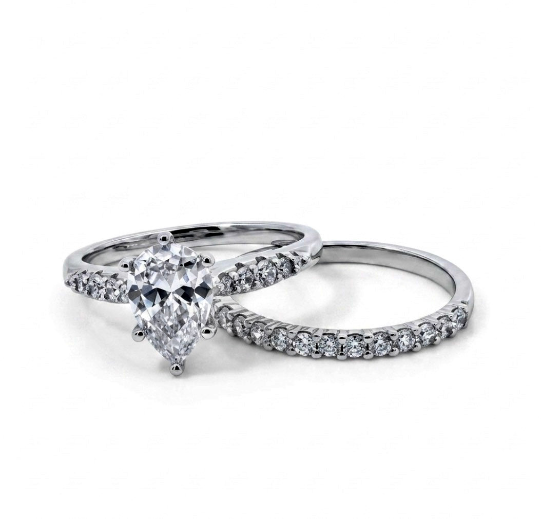 Sterling Silver Teardrop Wedding Ring Set