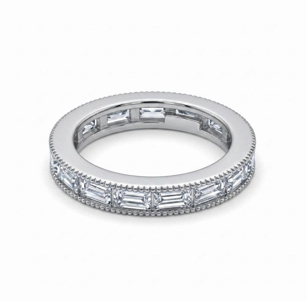 Sterling Silver Baguette-cut Stone Eternity Ladies Band