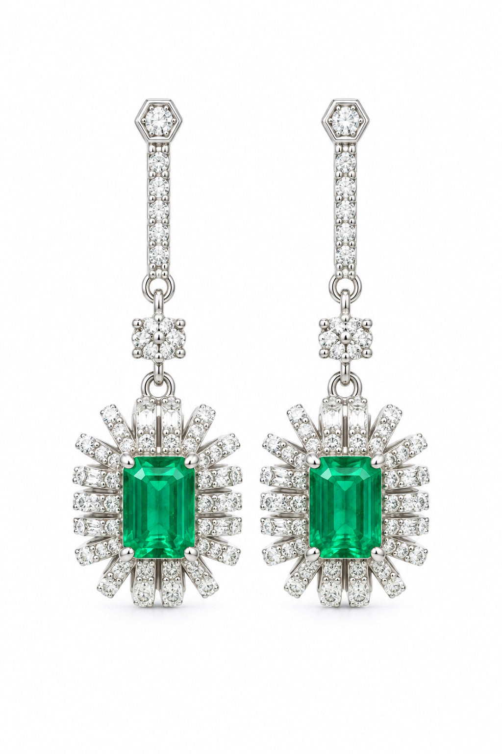 Sterling Silver Emerald Drop Earrings
