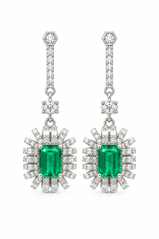 Sterling Silver Emerald Drop Earrings