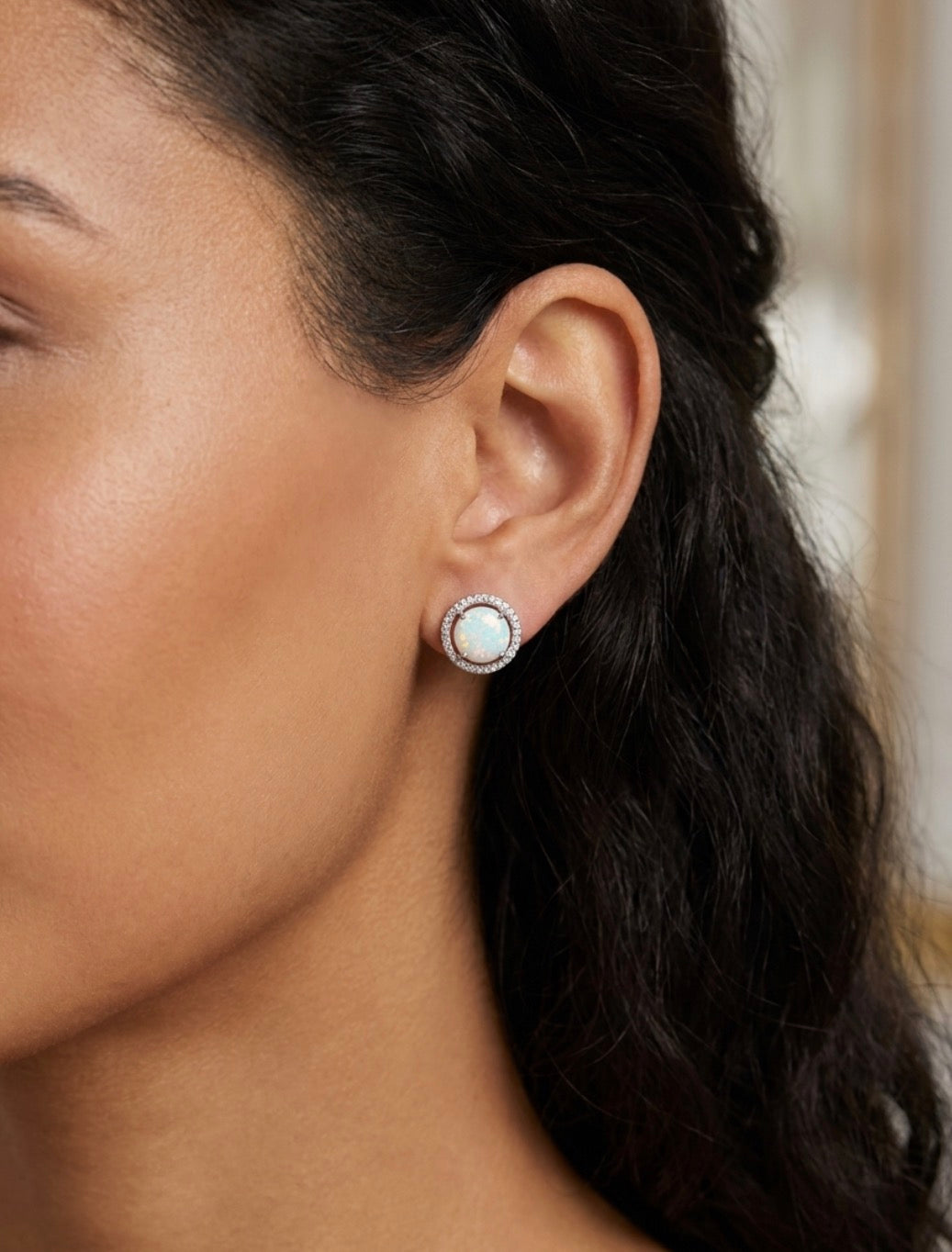 Sterling Silver Opal Halo Earrings