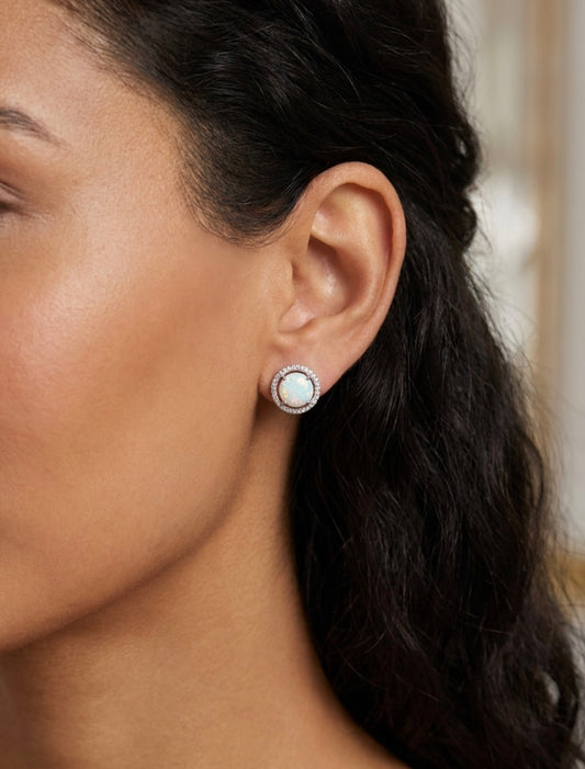 Sterling Silver Opal Halo Earrings