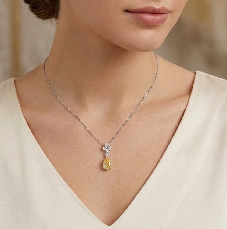 Yellow Teardrop-cut Cubic Zirconia stone 18-inch Necklace