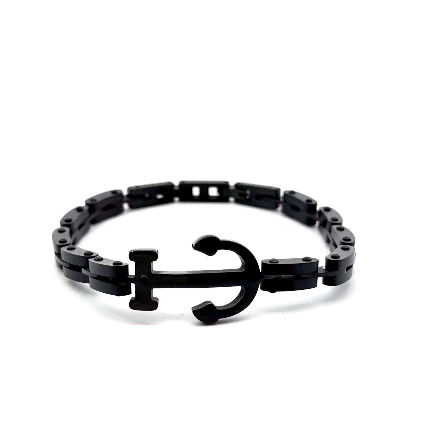 Stainless Steel Black Bracelet with Anchor