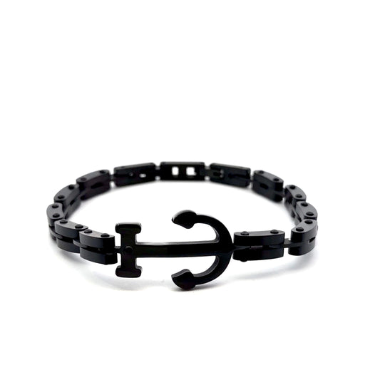Stainless Steel Black Bracelet with Anchor