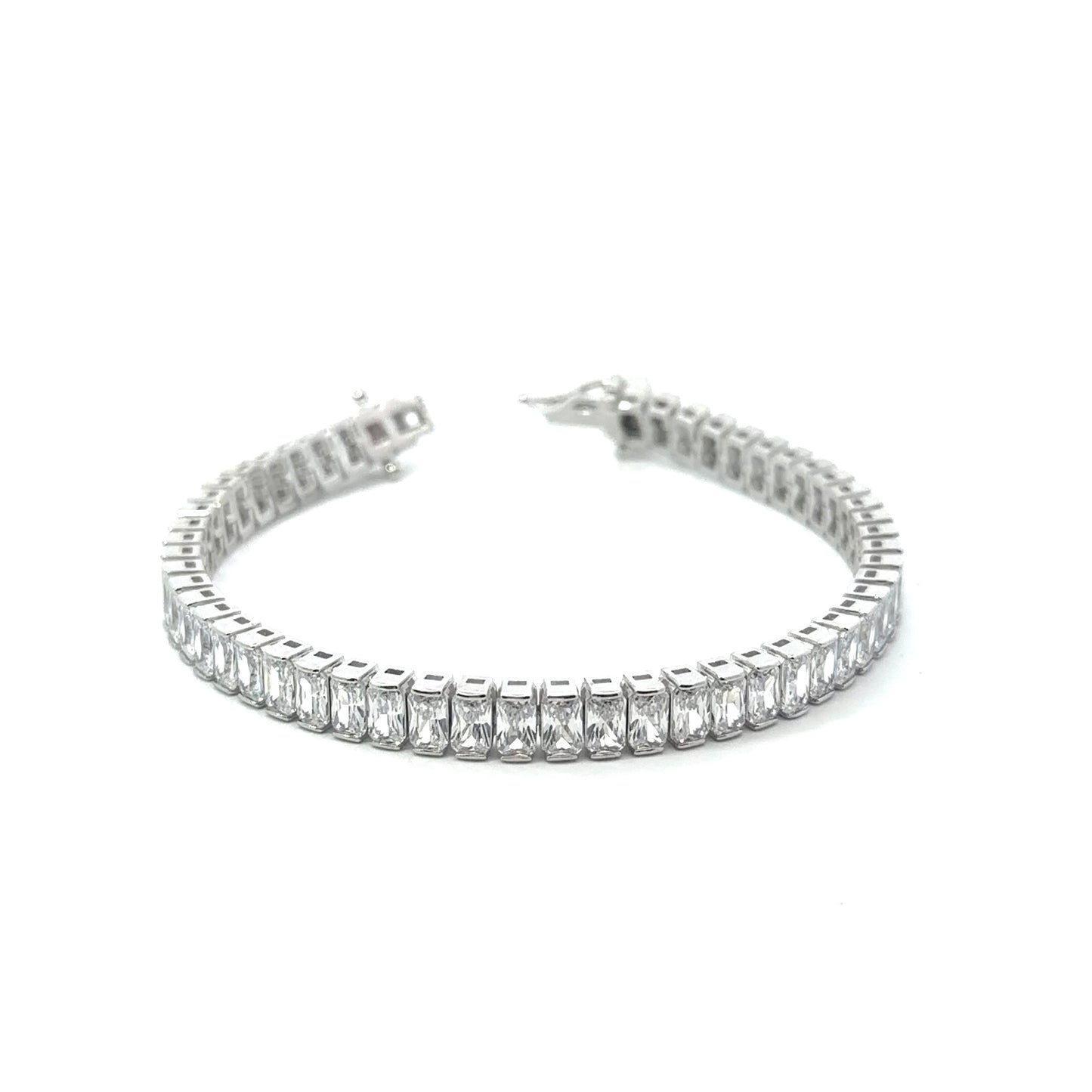 Sterling Silver Tennis Bracelet With Baguette Cubic Zirconia Stones