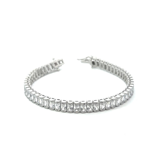 Sterling Silver Tennis Bracelet With Baguette Cubic Zirconia Stones