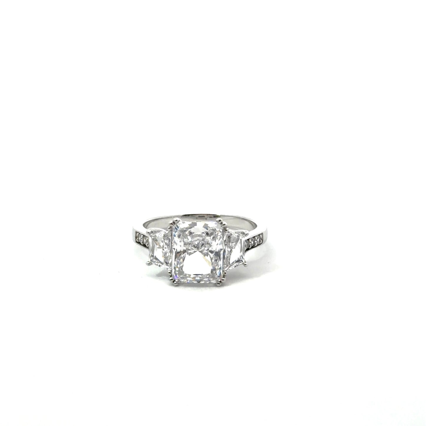 Sterling Silver Three-Stone Cushion Engagement Ring
