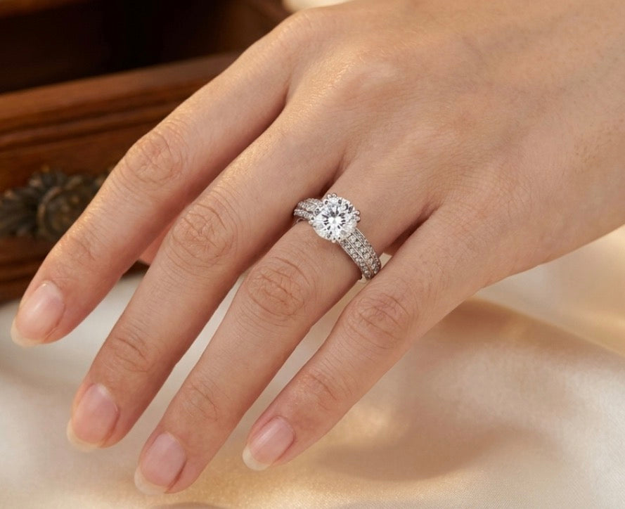 Sterling Silver Pavé Encrusted 4 Prong Ring