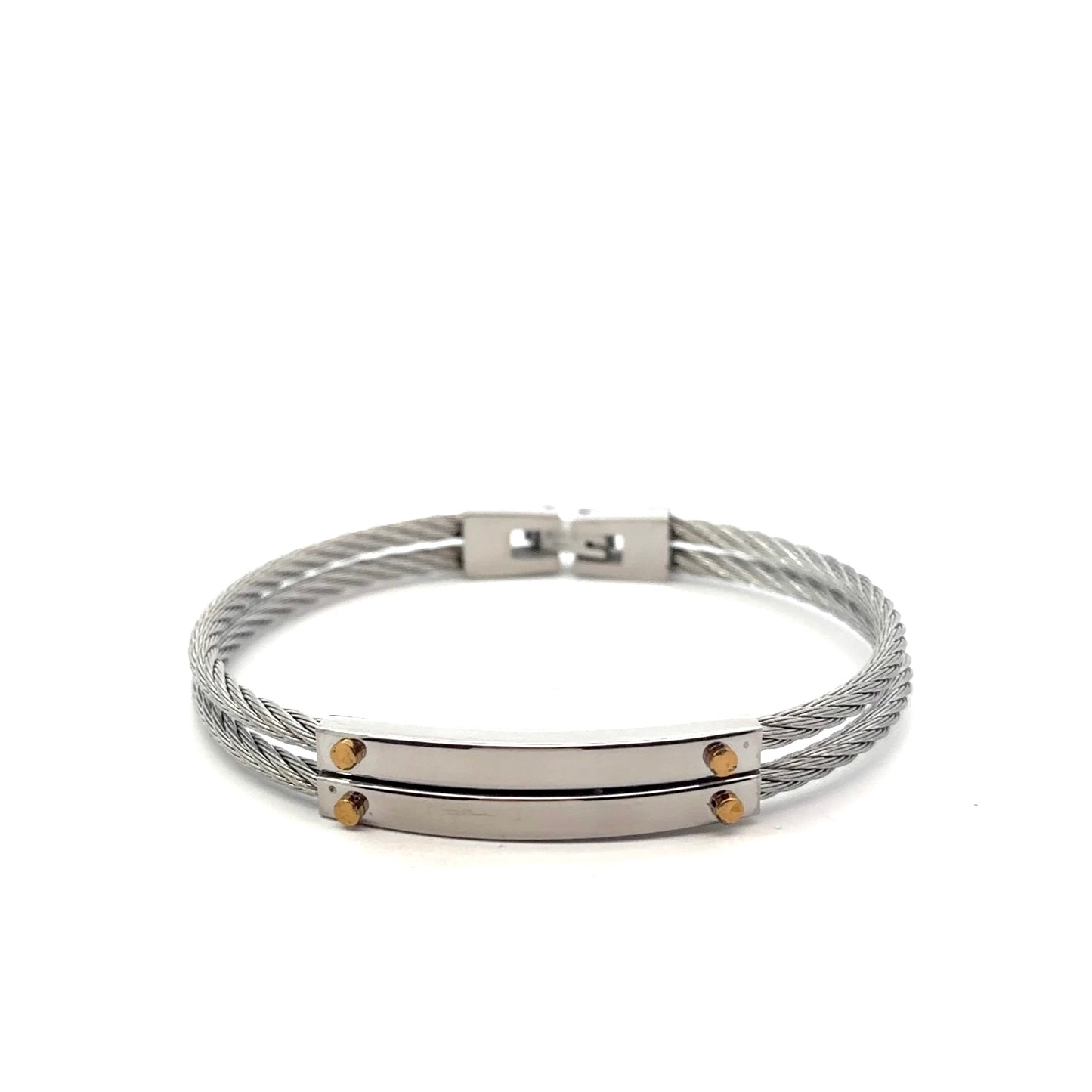 Stainless Steel with Gold Cable Bangle