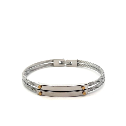 Stainless Steel with Gold Cable Bangle