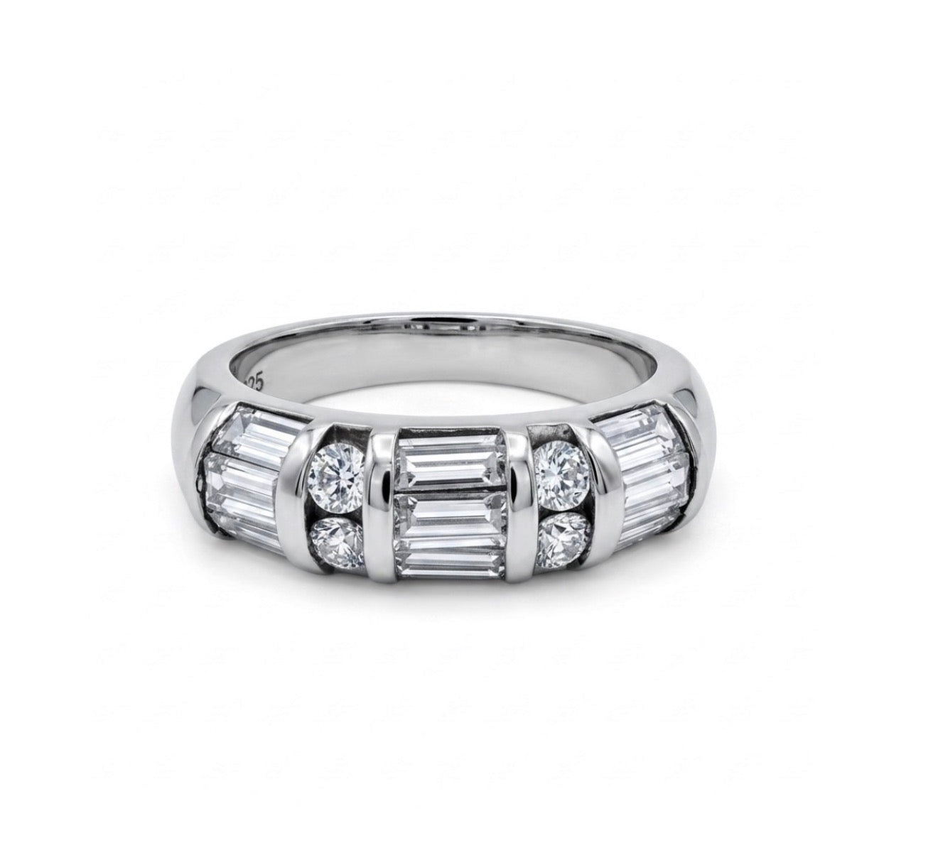 Sterling Silver Baguette-cut Cubic Zirconia Ladies Band