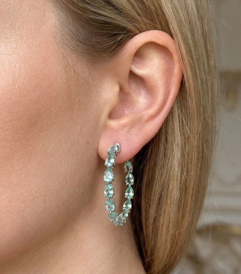 Inside-out Oval Shape 1 1/2-inch  Teardrop-cut Stone Hoop Earrings