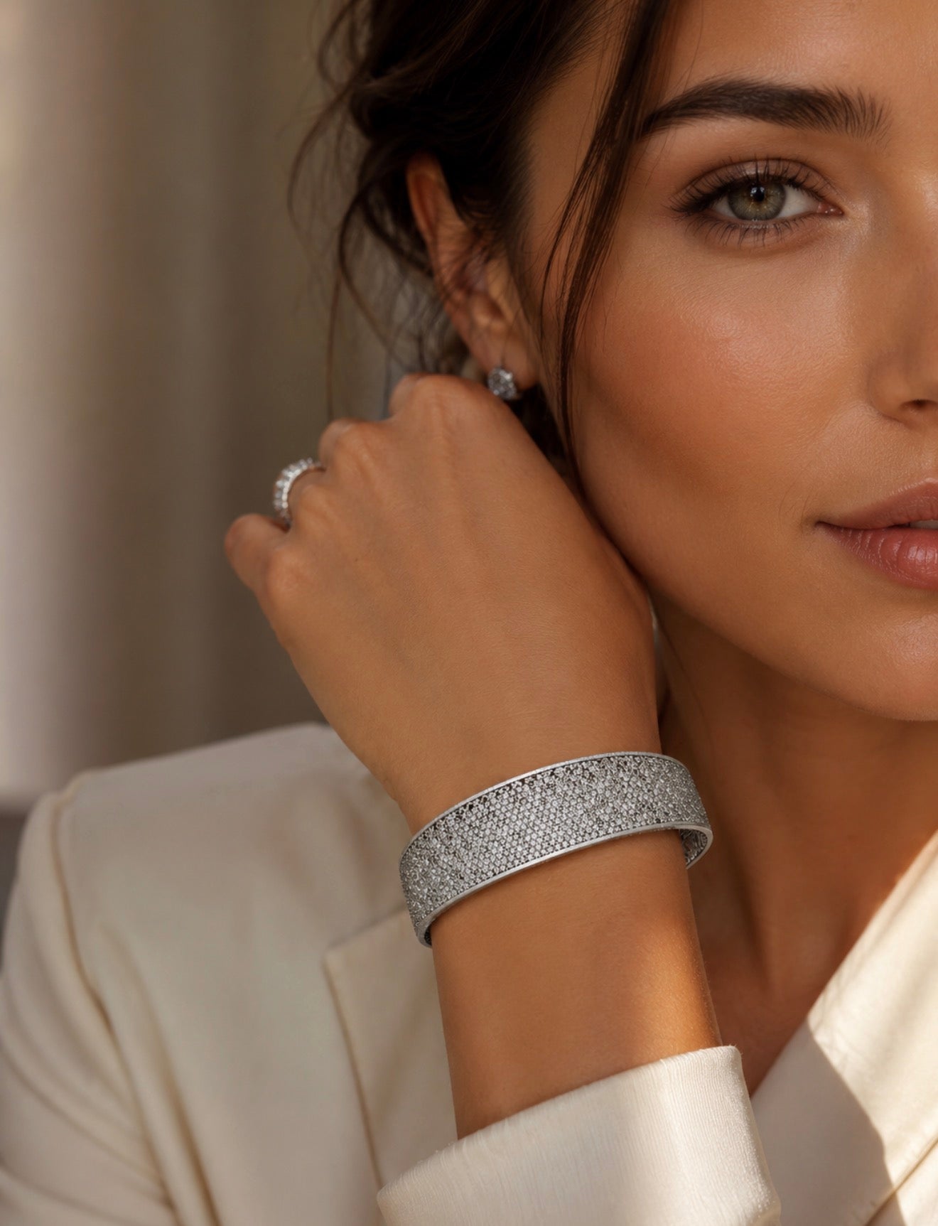 Sterling Silver High Luxury Pavé Bangle  Bracelet