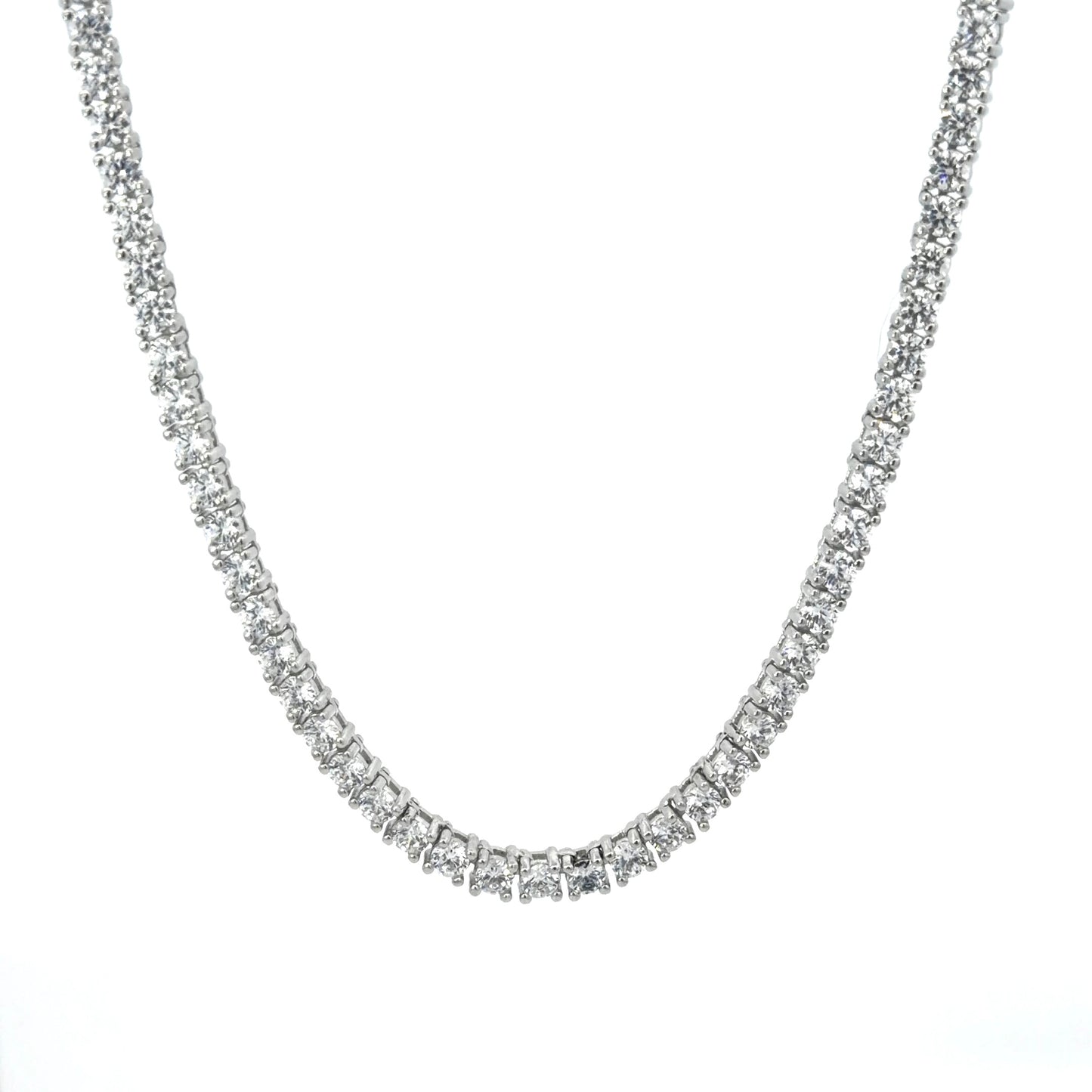 Sterling Silver Tennis Necklace with 4MM Round Cubic Zirconia Stones Measuring 18 Inches