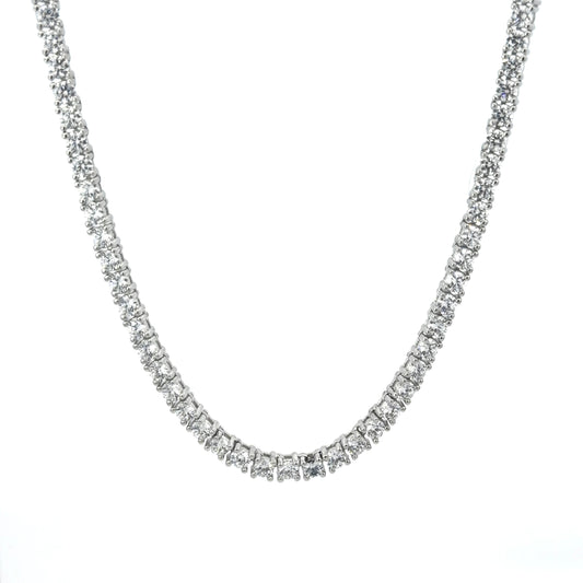 Sterling Silver Tennis Necklace with 4MM Round Cubic Zirconia Stones Measuring 18 Inches