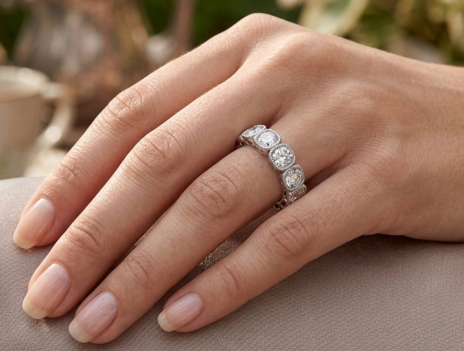 Sterling Silver Cushion-cut Eternity Ladies Band