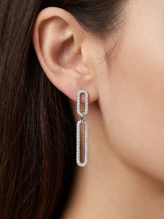 Sterling Silver Cubic Zirconia Link Earrings