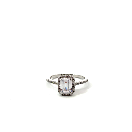 Sterling Silver Emerald Cut Halo Ring