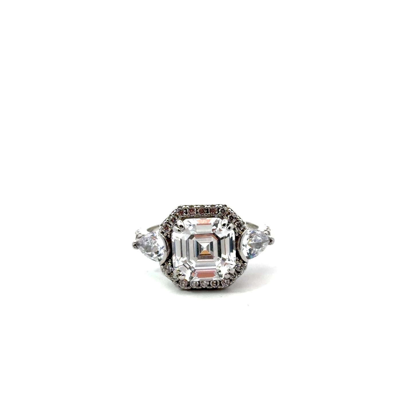 Sterling Silver Asscher Cut Halo Ring