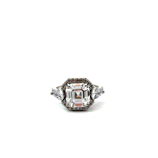 Sterling Silver Asscher Cut Halo Ring