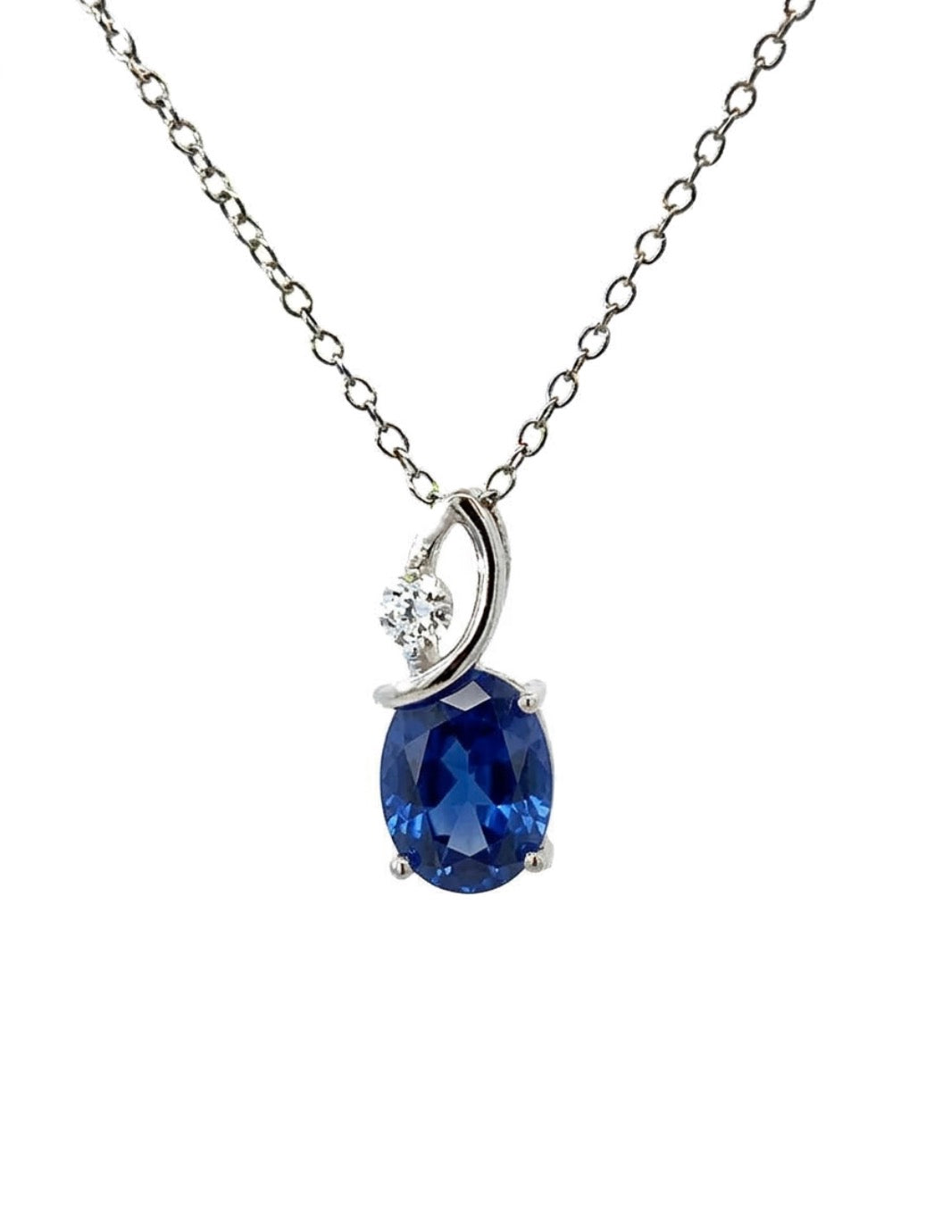 Sterling Silver Sapphire Oval Cut  Necklace