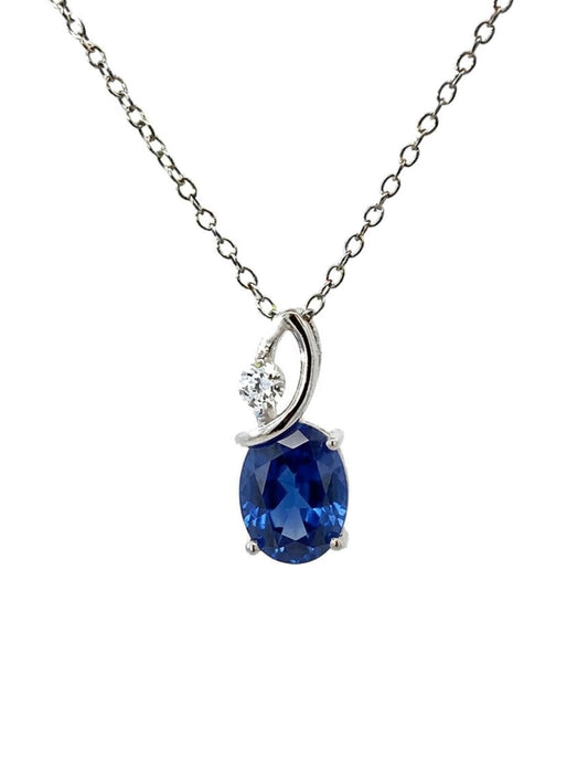 Sterling Silver Sapphire Oval Cut  Necklace