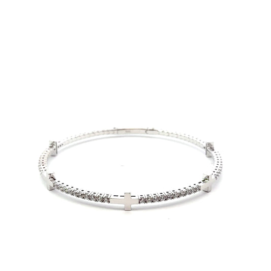 Sterling Silver Cross Design Bangle Bracelet
