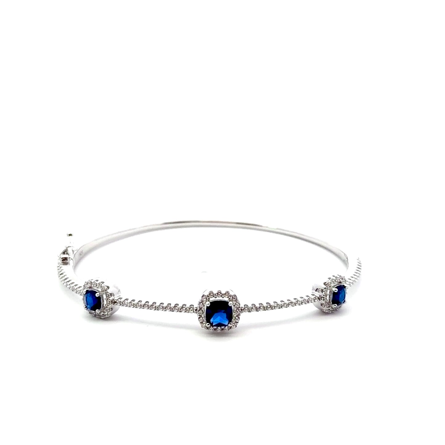 Sterling Silver Cushion Halo Bangle Bracelet