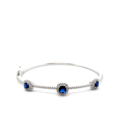 Sterling Silver Cushion Halo Bangle Bracelet