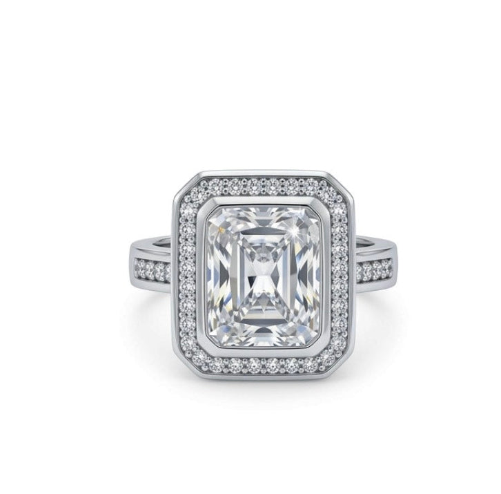 Sterling Silver Emerald-cut Halo Ring