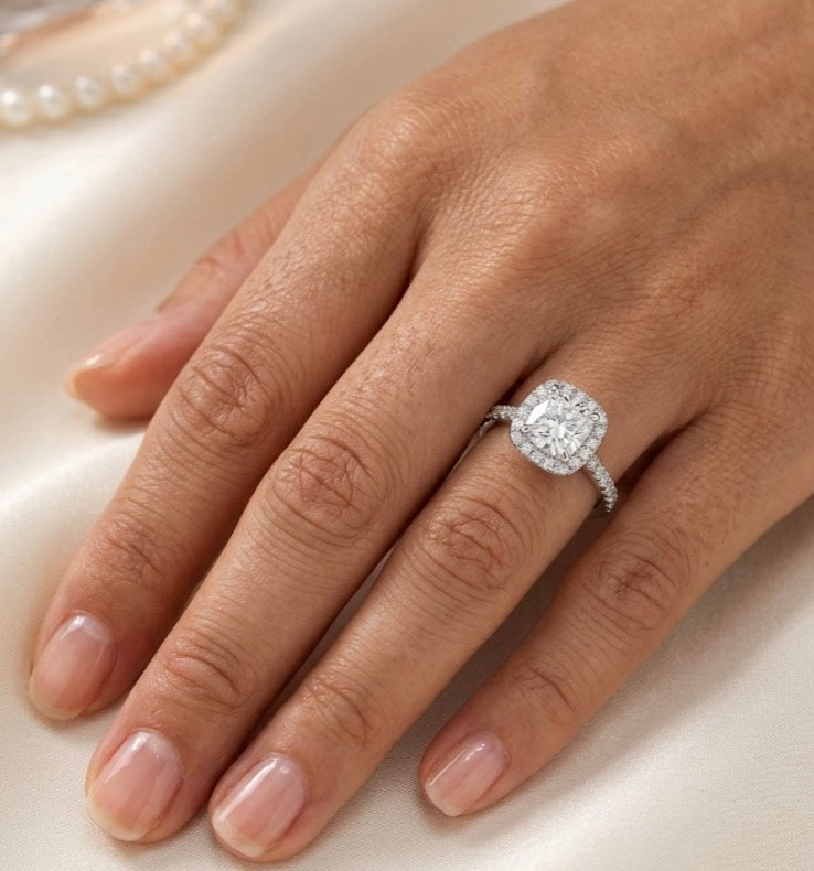 Sterling Silver Cushion Cut Halo Ring