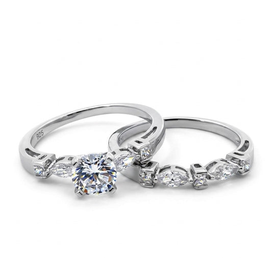 Sterling Silver Brilliant-Cut Wedding Ring Set