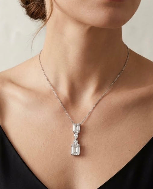 Sterling Silver Tiered Drop Style Cubic Zirconia Necklace