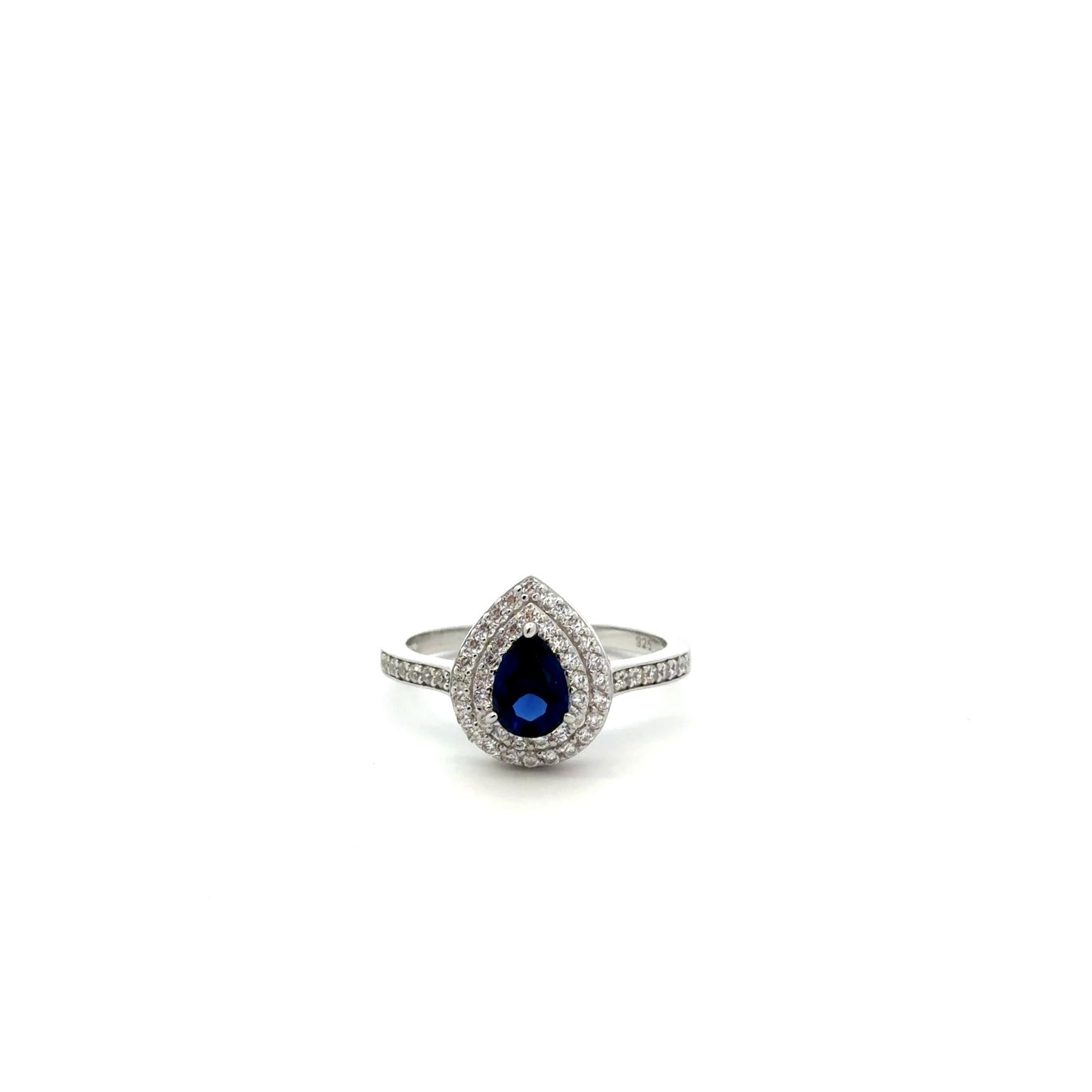 Sterling Silver Radiant Double Halo Teardrop Ring