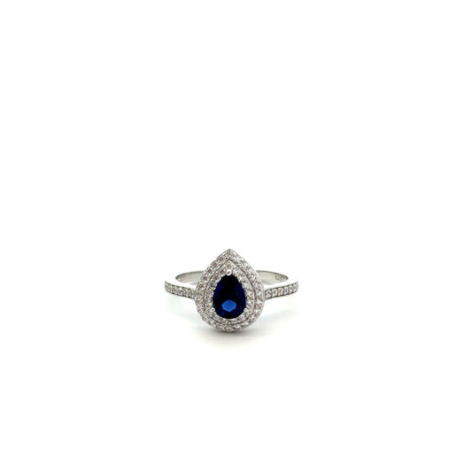 Sterling Silver Radiant Double Halo Teardrop Ring
