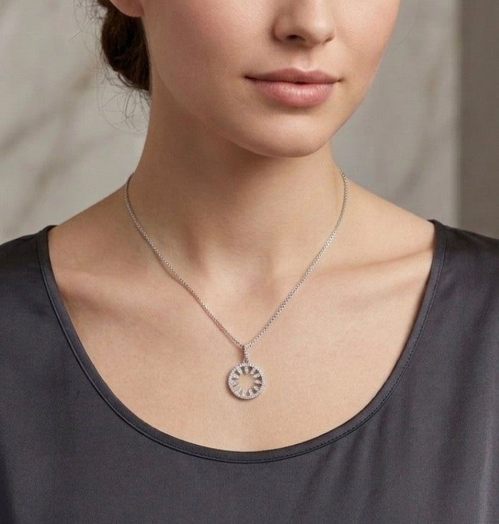 Sterling Silver Sunburst Cubic Zirconia Necklace