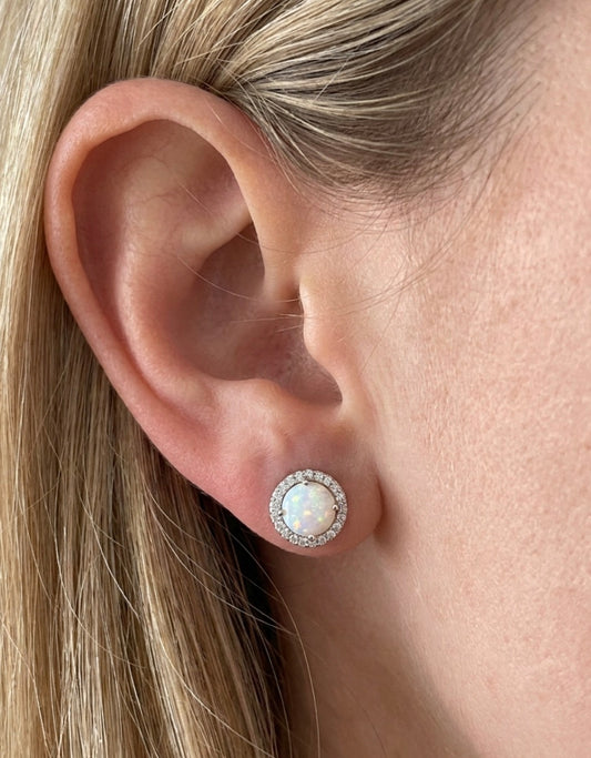 Sterling Silver Round cut Opal Earrings