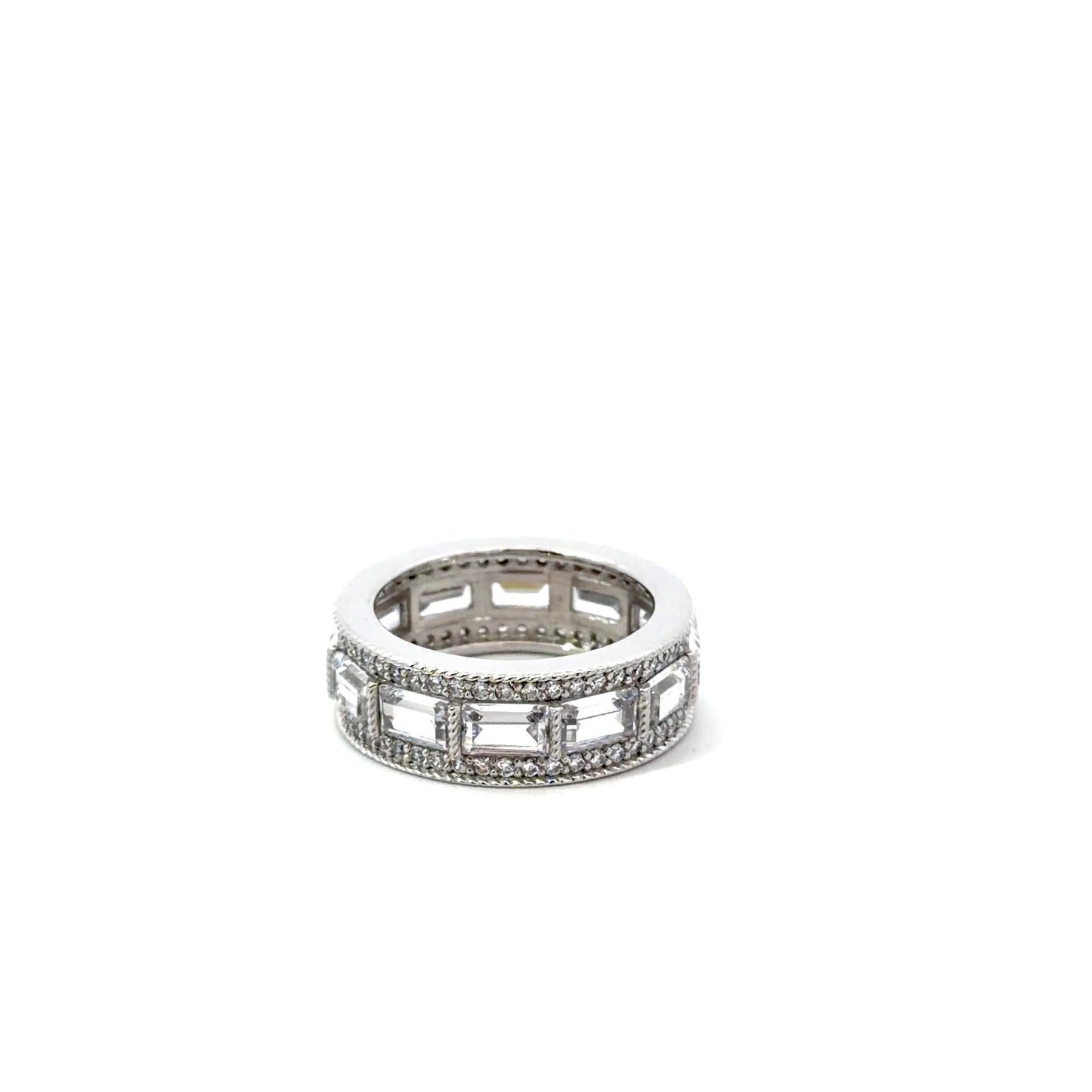 Sterling Silver Emerald cut Milgrain Eternity Ring