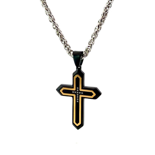 Stainless Steel Black & Gold Cross Pendant