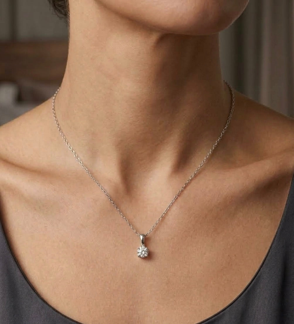 Sterling Silver Cubic Zirconia Solitaire Necklace