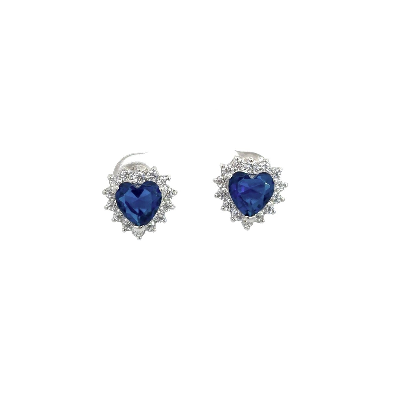 Stud Heart shaped Sapphire Cubic Zirconia Earrings