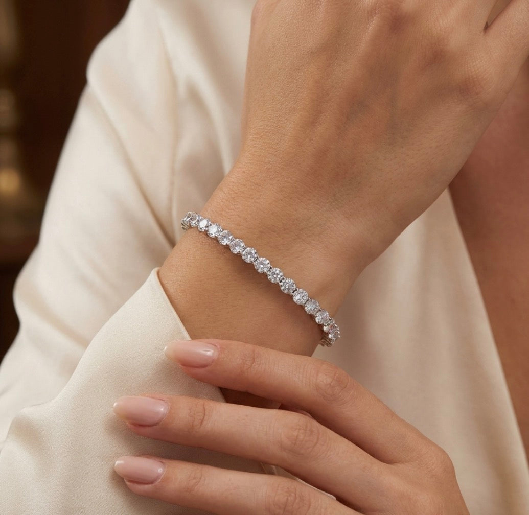 Sterling Silver Round Cubic Zirconia Bangle Bracelet