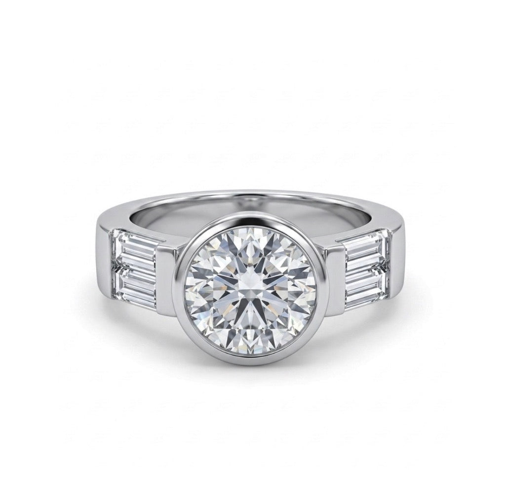 Sterling silver Brilliant-cut Bezel Set  Ring