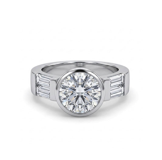 Sterling silver Brilliant-cut Bezel Set  Ring