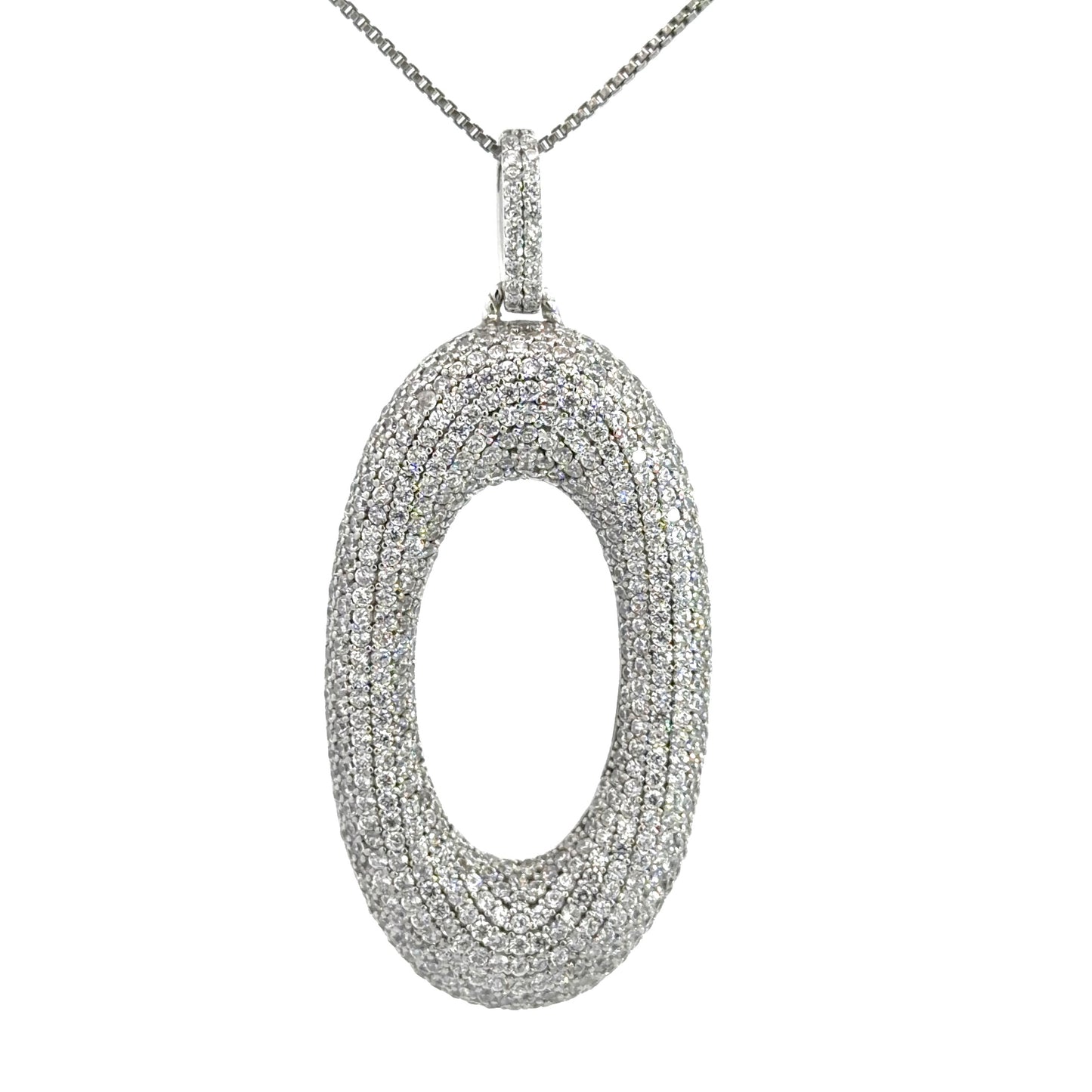 Sterling Silver Puffed Oval Cubic Zirconia Necklace